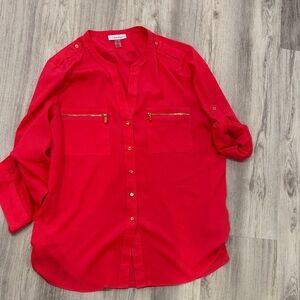 Calvin Klein Vibrant Red pink Blouse with Gold Accents xl